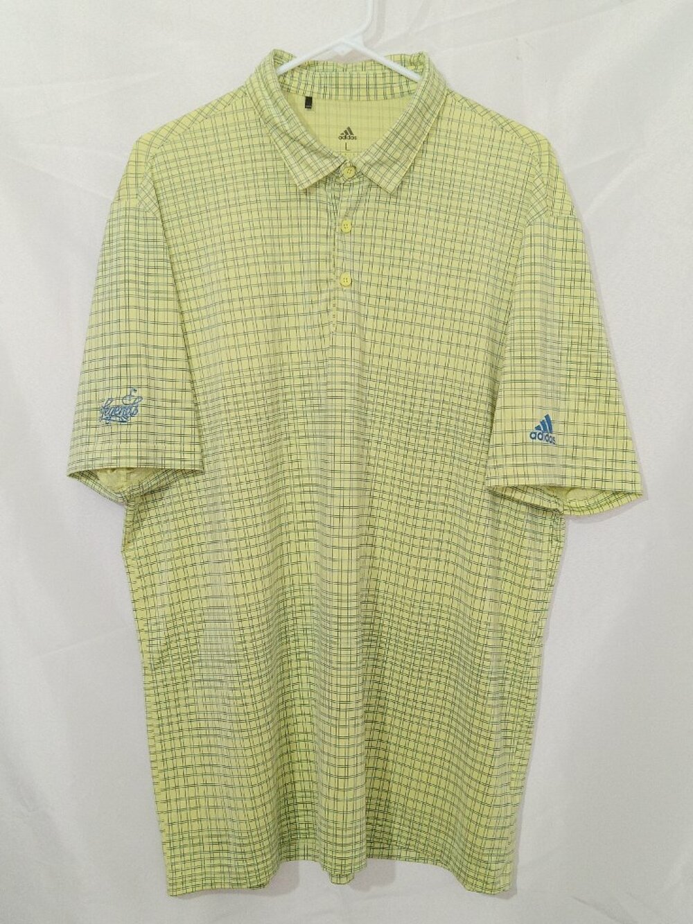 Adidas Golf Polo Shirt Mens L Yellow Blue Plaid The Legends Primegreen Shirt